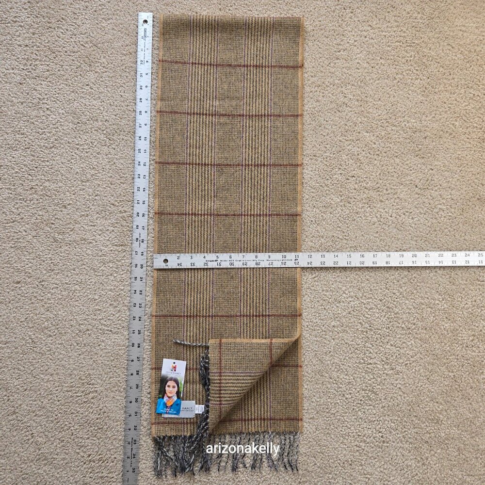 NWT John Hanly Lambswool Tan Plaid Scarf - Picture 3 of 10